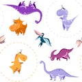 Seamless dinosaur pattern. Animal white background with colorful dino. Vector illustration. Royalty Free Stock Photo